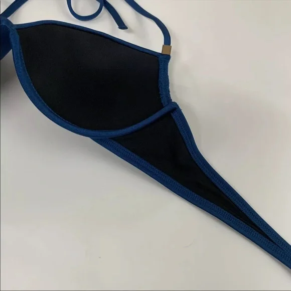 Victorias Secret Bikini Top 34B The Tease Halter Solid Blue Underwire 7DM - Picture 9 of 9